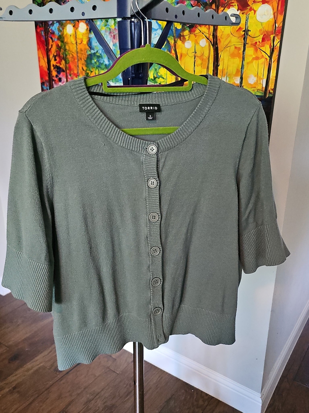 torrid Olive Green Short Sleeve Button-Front Cardigan #3